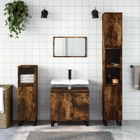 vidaXL 3 pcs conjunto de móveis WC madeira processada carvalho fumado
