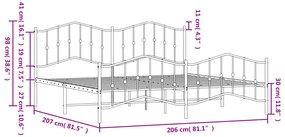 Estrutura de cama com cabeceira e pés 200x200 cm metal preto