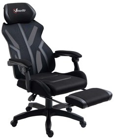 Vinsetto Cadeira de Gaming com Apoio para os Pés Retrátil Cadeira de Escritório Reclinável com Apoio para a Cabeça e Altura Ajustável 65x65x119-129cm Preto