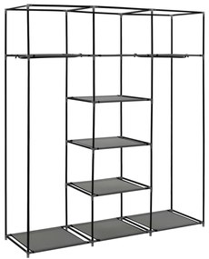 Roupeiro c/ compartimentos e varões 150x45x175 cm tecido cinza