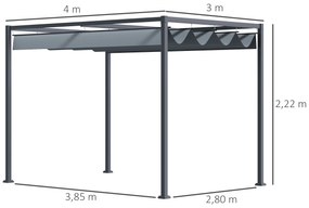 Pérgola 400x300x222 cm Pérgola de Jardim com Teto Retrátil de Poliéster com Revestimento para Celebrações Festas Casamento Cinza