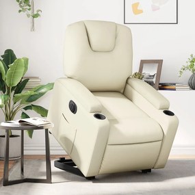 vidaXL Poltrona reclinável elevatória elétrica couro artificial creme