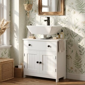 Móvel de casa de banho para lavatório (NÃO INCLUIDO) 60L x 30P x 60A cm, móvel moderno com pés, com dobradiças de fecho suave, gaveta, 2 portas, branc