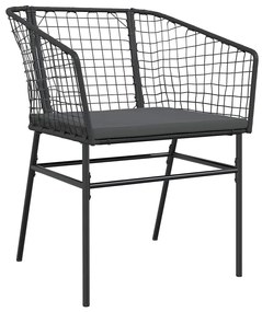 Conjunto de jantar jardim 7 peças almofadas vidro vime PE preto