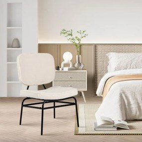 Cadeira estofada leitura Sherpa Almofada de esponja  ajustáveis e estrutura metálica para sala de estar Quarto Branca