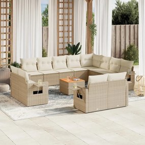 13 pcs conjunto de sofás p/ jardim com almofadões vime PE bege
