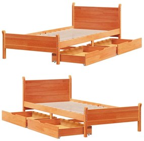 Cama sem colchão 90x190 cm madeira de pinho maciça castanho-mel