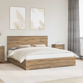 vidaXL Estrutura da Cama com cabeceira Carvalho Artesanal 180 x 200 cm