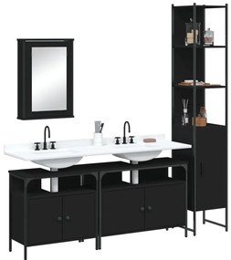 4 pcs conjunto móveis casa de banho derivados de madeira preto