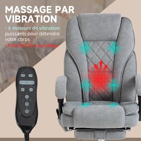 Cadeira de escritório com função de massagem e aquecimento, altura ajustável, encosto reclinável, comando à distância e apoio para os pés retrátil, ci