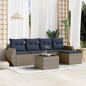 vidaXL 6 pcs conjunto sofás p/ jardim c/ almofadões vime PE cinzento