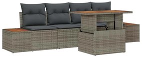 Conjunto de Jantar para o Jardim de 5 Peças com Almofadas Cinza em Pol