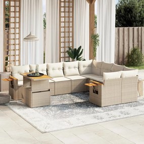 10 pcs conjunto de sofás p/ jardim com almofadões vime PE bege