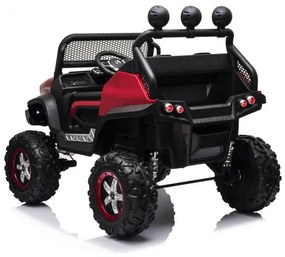Jipe elétrico para crianças Mercedes-Benz Unimog bateria 12v, 4x4 2 Lugares pneus em borracha, assento em pele artificial Vermelho