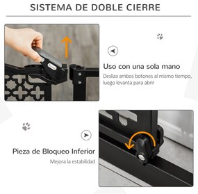 PawHut Barreira de Segurança para Cães Animais de Estimação para Portas Escadas Corredores 74-105cm com 2 Extensões de 10/15cm com Porta e Fechadura Automática Aço Preto