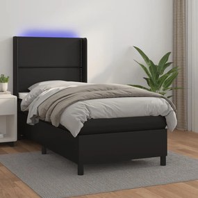 Cama box spring c/ colchão/LED 80x200 cm couro artificial preto