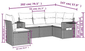 5 pcs conjunto de sofás p/ jardim com almofadões vime PE bege