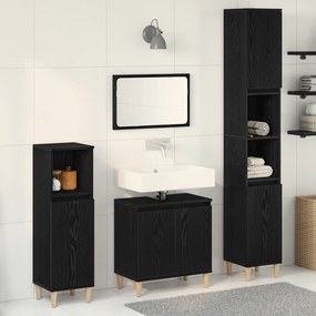 Conjunto de Móveis de Casa de Banho 3 Peças Carvalho Preto Madeira Eng