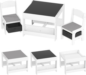 HOMCOM Conjunto de Mesa e 2 Cadeiras Infantis 2 em 1 com Ardósia Gavetas de Tecido e Espaço de Armazenamento para Quarto Cinza | Aosom Portugal