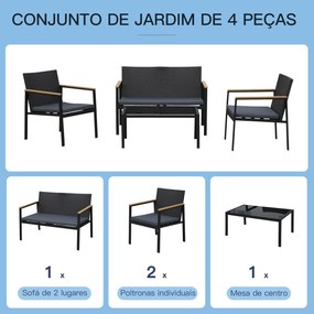 Conjunto de Móveis de Vime e 4 Peças com Almofadas Acolchoadas 2 Poltr