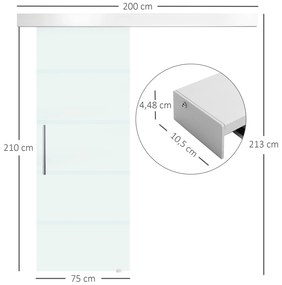 HOMCOM Porta de Correr de Vidro 75x210 cm Porta de Correr de Vidro com