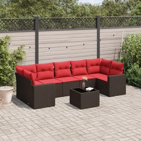 vidaXL 8 pcs conjunto sofás de jardim c/ almofadões vime PE castanho