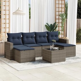 vidaXL 7 pcs conjunto sofás p/ jardim c/ almofadões vime PE cinzento
