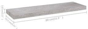 Prateleiras de parede 4 pcs 80x23,5x3,8cm MDF cinzento-cimento