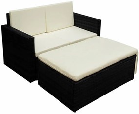 2 pcs conjunto lounge de jardim c/ almofadões vime PE preto
