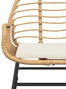 Conjunto jantar jardim 3 peças almofadas vidro vime PE castanho
