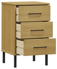 Mesa cabeceira c/ pernas de metal OSLO pinho maciço castanho