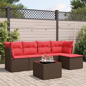 vidaXL 6 pcs conjunto de sofás jardim c/ almofadões vime PE castanho
