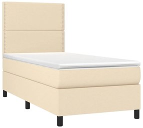 Cama box spring c/ colchão e LED 100x200 cm tecido cor creme