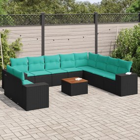 vidaXL 11 pcs conjunto sofás de jardim c/ almofadões vime PE preto