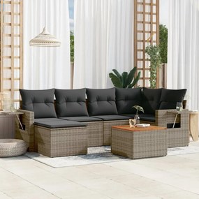 vidaXL 7 pcs conjunto sofás p/ jardim c/ almofadões vime PE cinzento