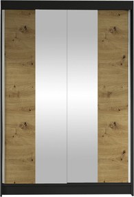 Roupeiro Closico 148, Preto, Carvalho Artisan, 200x120x58cm, 98 kg, Portas para roupeiro: Deslizante, Número de prateleiras: 5, Número de prateleiras: 5