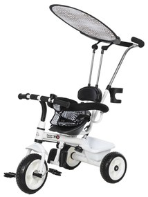 HOMCOM Triciclo Infantil Capô Removível Dobrável Passeio Seguro Confortável 103x47x101cm Branco Preto