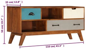 Móvel de TV c/ 3 gavetas 110x35x50 cm madeira de acácia maciça