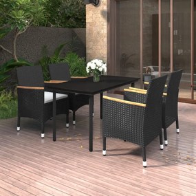 vidaXL 5 pcs conjunto de jantar p/ jardim c/ almofadões vime PE/vidro