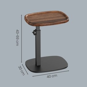 Mesa de apoio com altura ajustável, mesa auxiliar em forma de C, 30 x 40 x 69 cm cor nogueira-preto