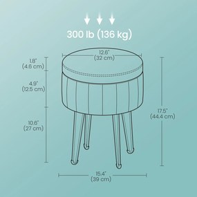 Banco com espaço de arrumação, 32 cm de diâmetro preto