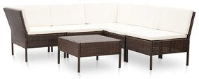 vidaXL Conjunto lounge jardim c/ almofadões 6 pcs vime PE castanho