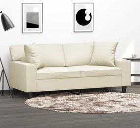 Sofá 2 lugares + almofadas decorativas 140cm couro artif. creme