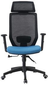 Cadeira de escritório CLAYTON, preto, rede preta, tecido azul