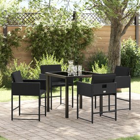vidaXL Conjunto de Jantar de 5 Peças com Almofadas Preto Vime PE