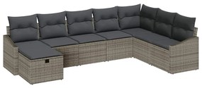 Conjunto de Sofá de Jardim de 8 Peças com Almofadas Cinza Rattan Polím
