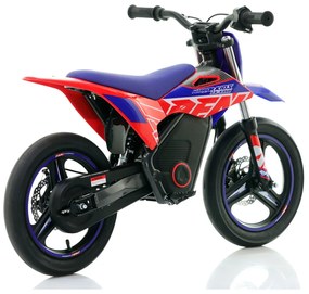 Mini moto elétrica para crianças velocidade até 30Km/h C/Limitador RFN SX-E350 WARRIOR 350W Supermotard 14/14” Azul e Vermelho