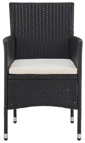 3 pcs conjunto jantar p/ jardim vime PE e madeira maciça preto