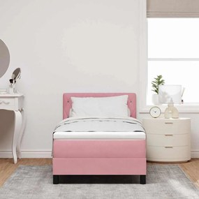 Cama Box Spring com Colchão Rosa Veludo Individual