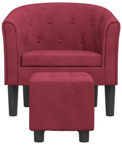 Poltrona com apoio de pés veludo vermelho-tinto